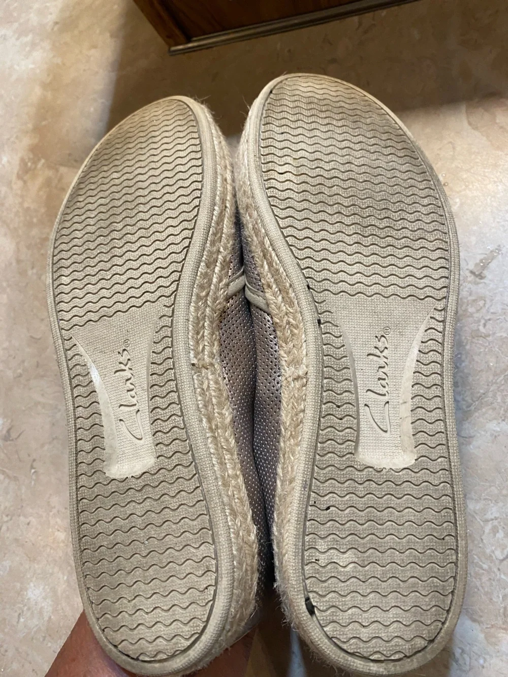 Clarks Metallic Taupe Perforated Espadrilles Slip-Ons
